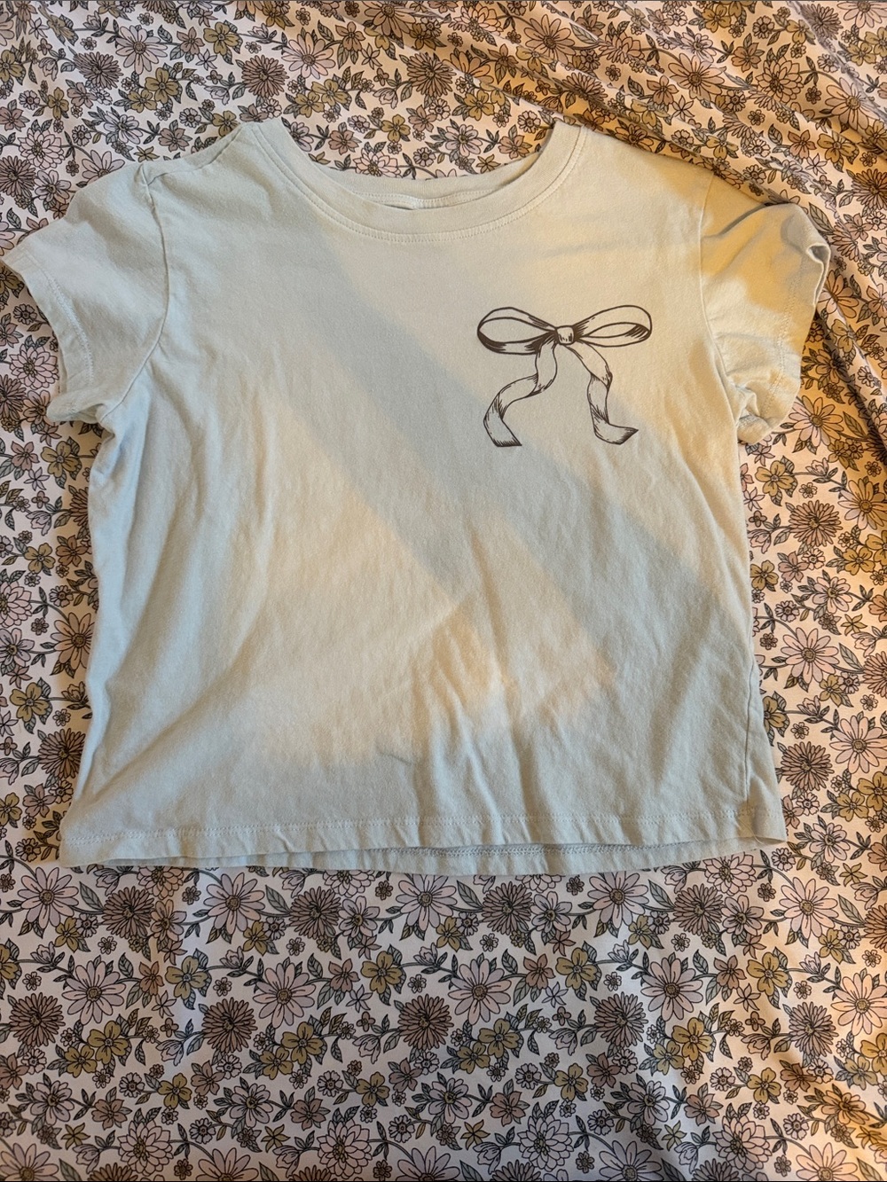 Girls Light Blue Tee with Bow Graphic